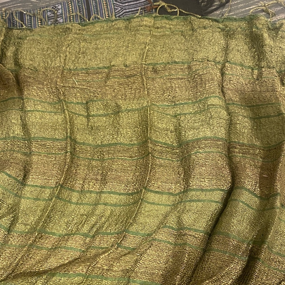 Thai Green and Gold Textured Silk Scarf